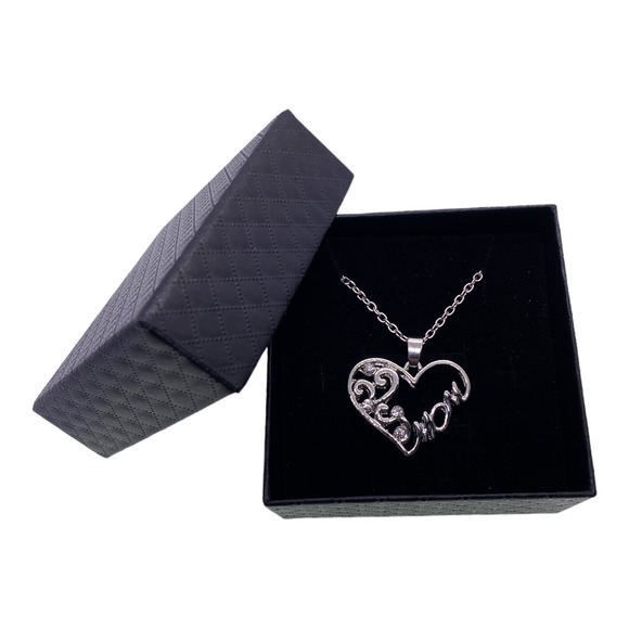 20" Silver Filigree Imitation Diamond Mom Heart Necklace Necklace - Picture 4 of 6